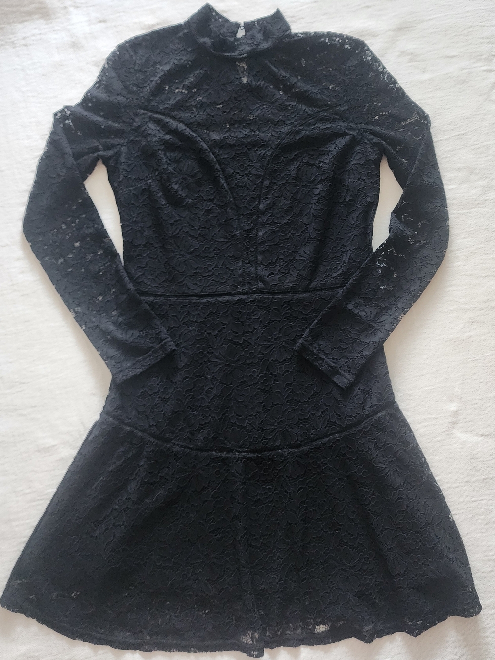GUESS Black Lace Mock Neck Mini Dress Size M – Goth Coquette Long Sleeve Holiday